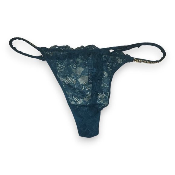 NWT Victoria Secret Green Ivy Lace Bombshell Bra and Thong Set w/Gold Accents - Picture 6 of 14